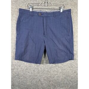 Cremieux Madison Blue Plaid Flat Front Cotton Blend Golf Shorts‎